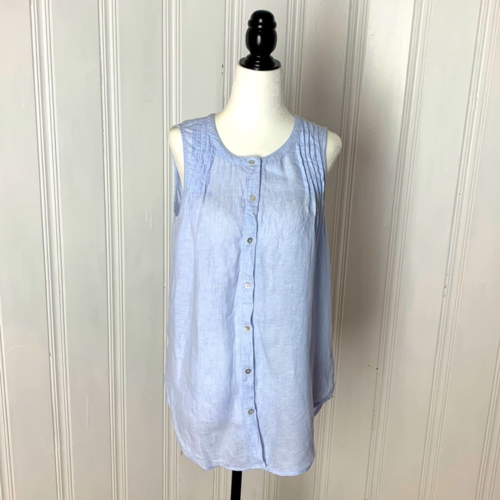 Like new HALSTON baby blue linen sleeveless shirt
